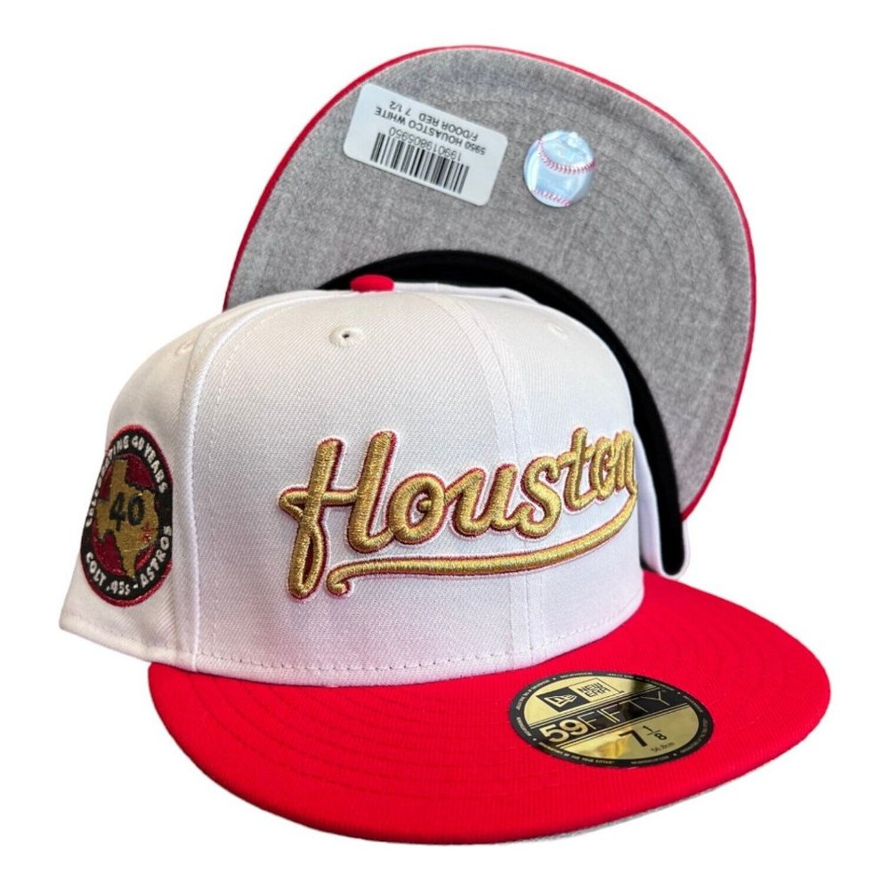 New Era Houston Astros Script 59FIFTY Fitted Hat Cap White 40th Year Patch